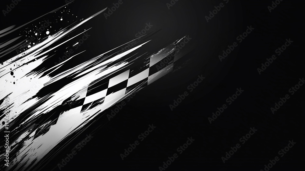 Poster Abstract checkered flag design with motion blur and grunge texture.