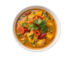 Delicious curry isolated on a white transparent background, showcasing rich colors and textures, perfect for food photography, digital ads, recipe blogs, and culinary product marketing