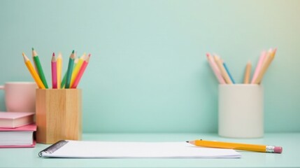 A Blank Spiral Notebook Ready for Creative Writing or Drawing with Colorful Pencils in Holders on a Desk
