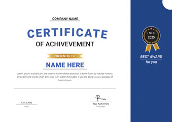 Modern certificate of achievement template. Business, Award, Training achievement certificate or diploma design