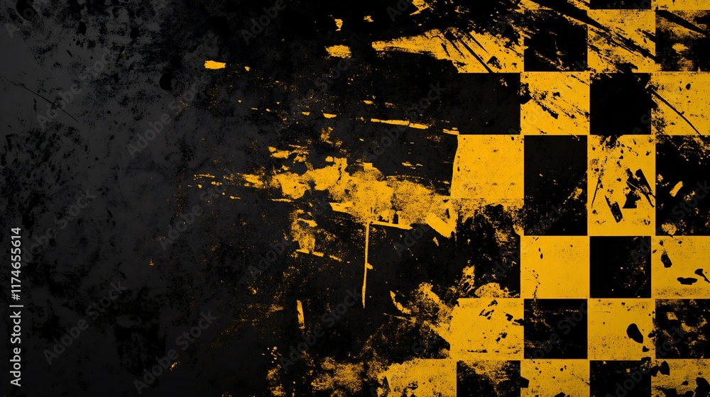 Poster Grunge checkered flag background with distressed texture. (1)