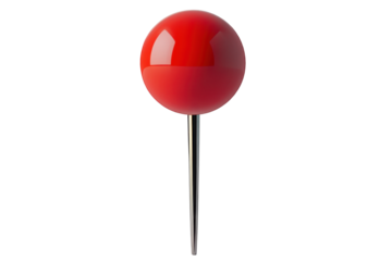 A red pushpin with a round head and a sharp point, can be used as apng for various projects