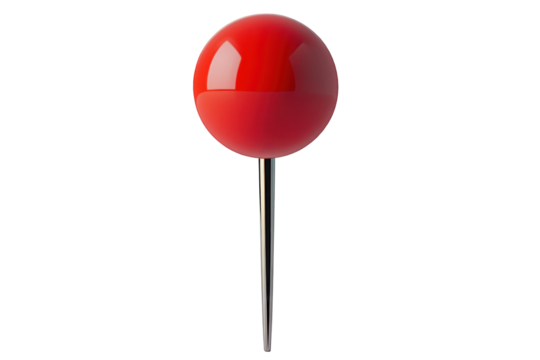 A red pushpin with a round head and a sharp point, can be used as apng for various projects