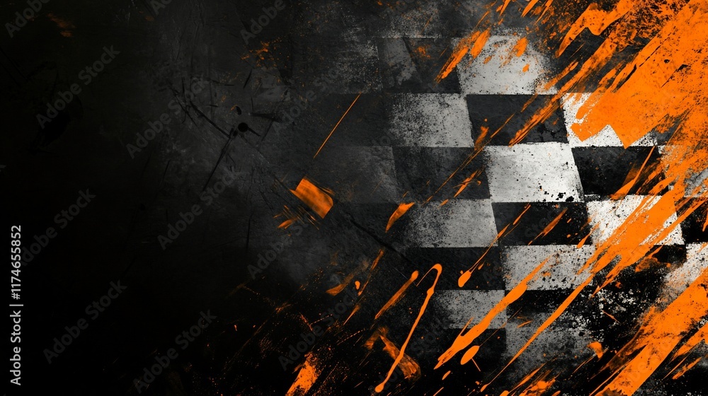 Poster Abstract checkered flag background with grunge texture.