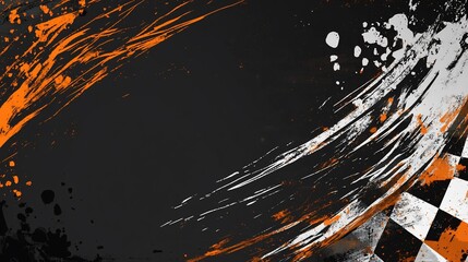 Abstract racing background with orange and white paint splatter.