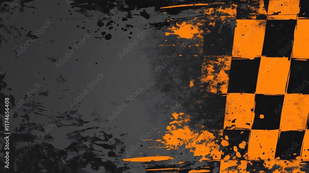 Poster abstract checkered flag graphic design with grunge texture.