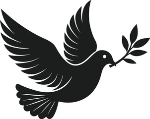Peaceful Dove Silhouette with Olive Branch - Easter Vector Illustration