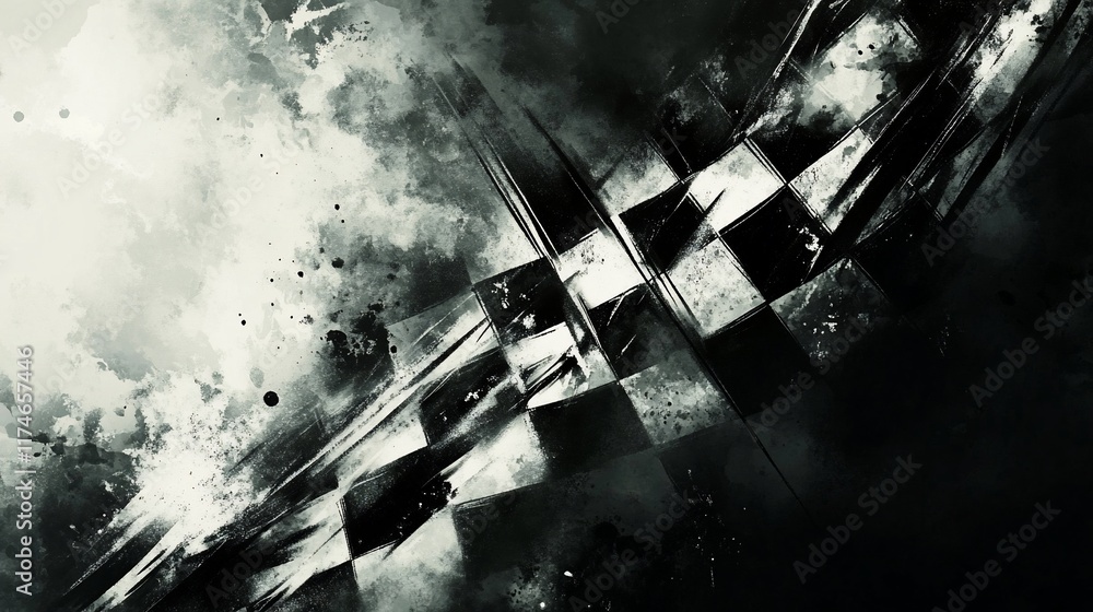 Poster Abstract checkered flag design with grunge texture. (2)