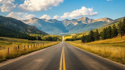Naklejka premium Asphalt Road Leading Through Majestic Mountains