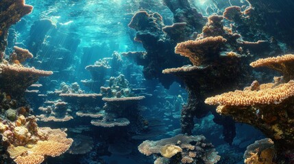 Sunbeams Illuminating a Coral Reef