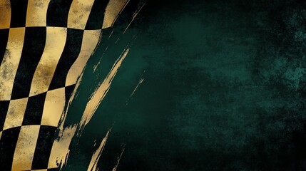 Checkered flag waving over dark textured background.