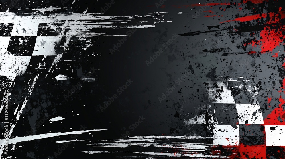 Poster Grunge checkered flag background with messy texture.