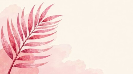 Fototapeta premium Pink watercolor palm frond on a soft background, ideal for elegant designs and delicate branding projects.