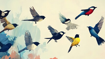 Birds in Flight: A Colorful Avian Painting
