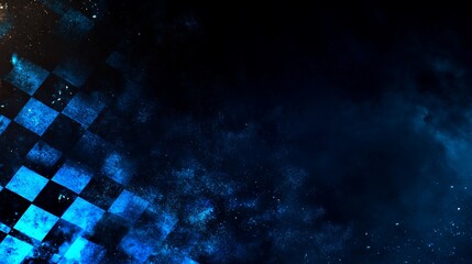 Abstract checkered flag background with a dark blue, glowing effect.