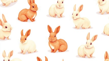 Funny bunny seamless pattern. Rabbits cartoon textile print, cute bunnies wallpaper. Pretty cartoon wild animals characters for kids, vector background