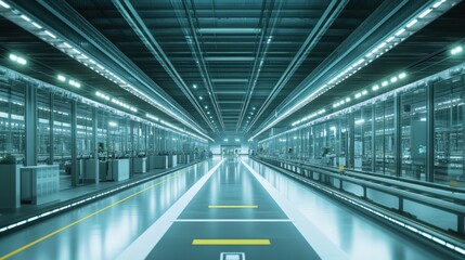 A large, empty room with a lot of lights