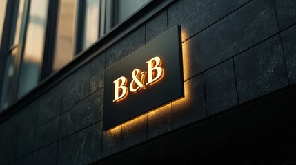 Fototapeta premium Illuminated Signage: A sleek and modern sign, illuminated with a warm glow, proudly displays the letters 