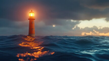 Vibrant Lighthouse Illuminating Ocean Waves at Dusk