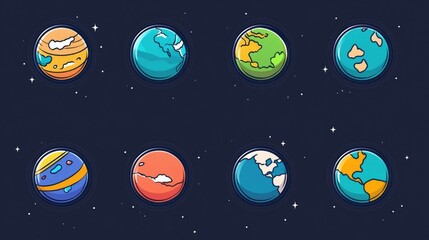 Fototapeta premium Colorful Cartoon Planets Set in Outer Space for Creative Projects