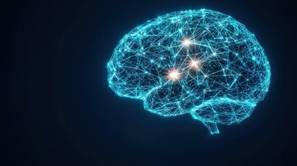 A digital representation of a brain, showcasing interconnected neural networks illuminated by bright points of light, symbolizing intelligence and connectivity.