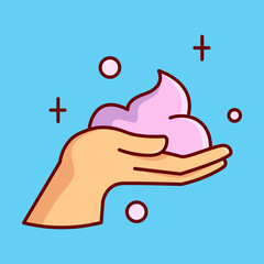 Soap Foam in Hand Vector Illustration Icon. Flat Cartoon Style