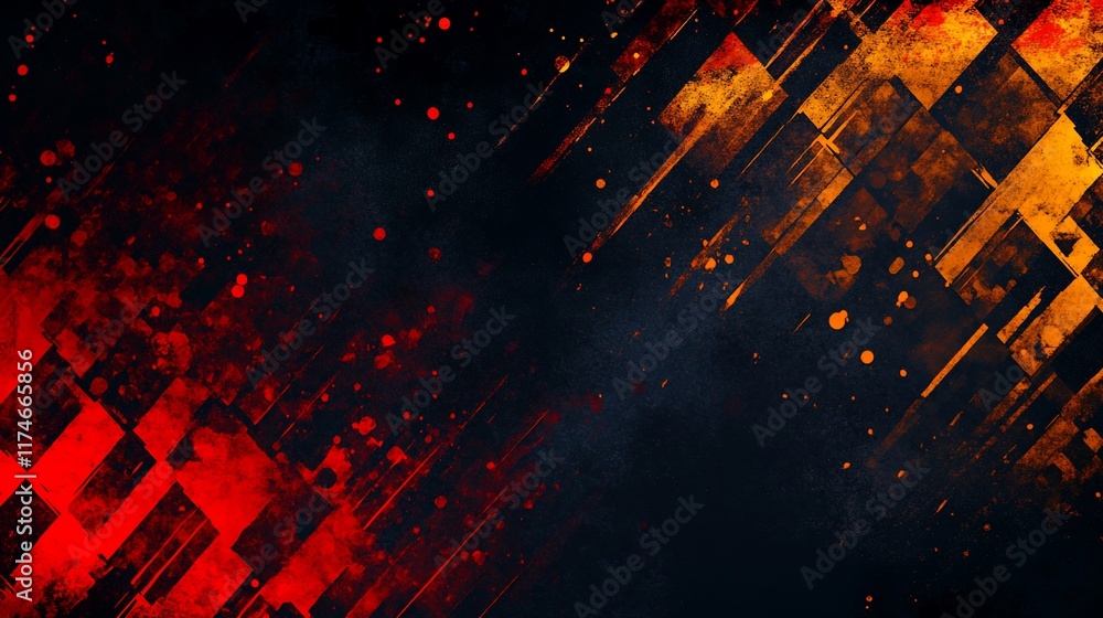Poster abstract background with diagonal lines, red and orange colors, grunge texture.