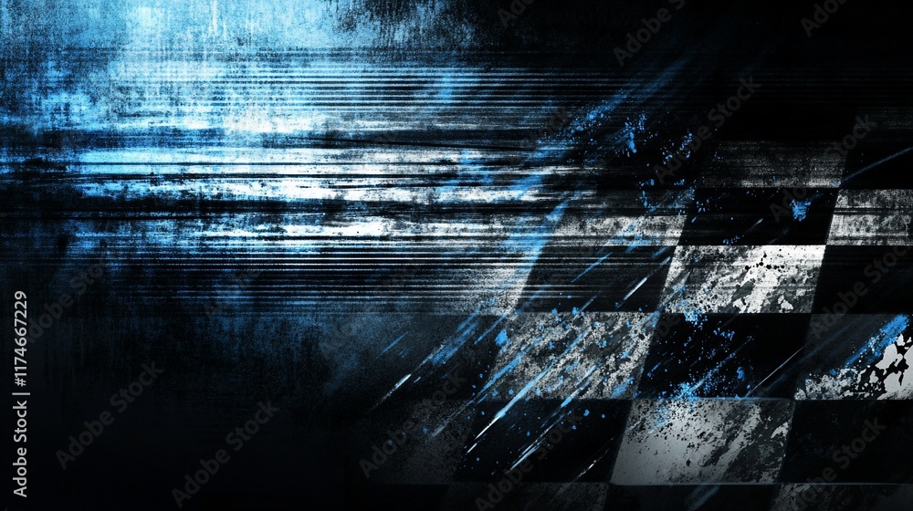 Poster Grunge checkered racing flag background with motion blur.