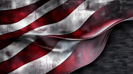 Weathered American flag, draped over dark background.