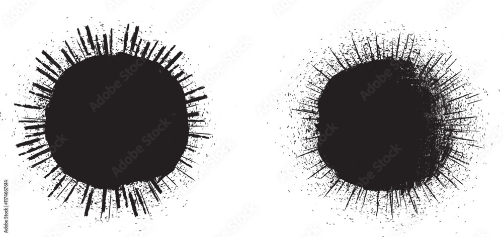 Poster Collection of ink splashes for explosion effect .Set of Black Spray paint effect. Place stains and splats in this pack over any object to create grunge effect .Spray paint drips .abstract vector.