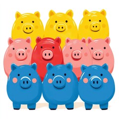Colorful Piggy Bank Group A Diverse Collection of Savings