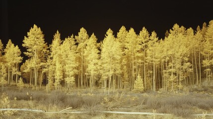 A mystical forest of flowing molten gold trees creating a stunning natural landscape