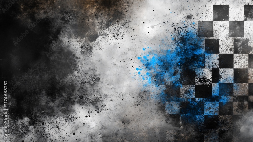 Aufkleber abstract checkered flag background with smoke and splashes.