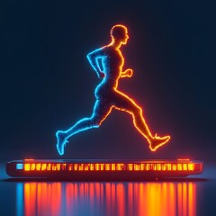 Obraz premium Glowing Fitness Progress Bar with Silhouette Runner Loading on Treadmill