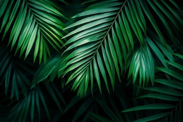 Lush green palm leaves, tropical background, nature texture, design element