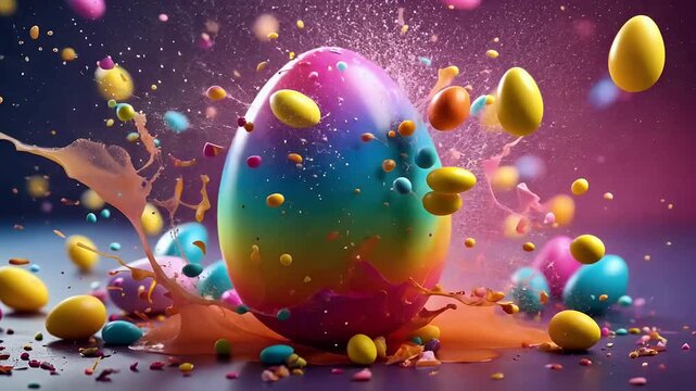 video of colorful explosion Easter egg paint splashes creating vibrant festive abstract background perfect holiday video 4k themed 