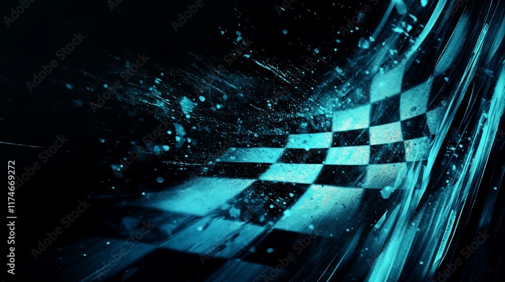 Poster Abstract checkered flag design with motion blur, dynamic speed.