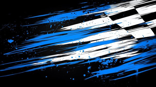 Abstract racing flag background with dynamic brush strokes and splatters.