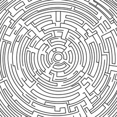 Circular Maze Pattern Abstract Black and White Labyrinth Design