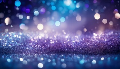 De-focused abstract glitter background with shimmering silver, purple, and blue lights, perfect for elegant and celebratory banner designs