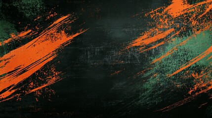 Dark background with vibrant orange and teal paint brush strokes.