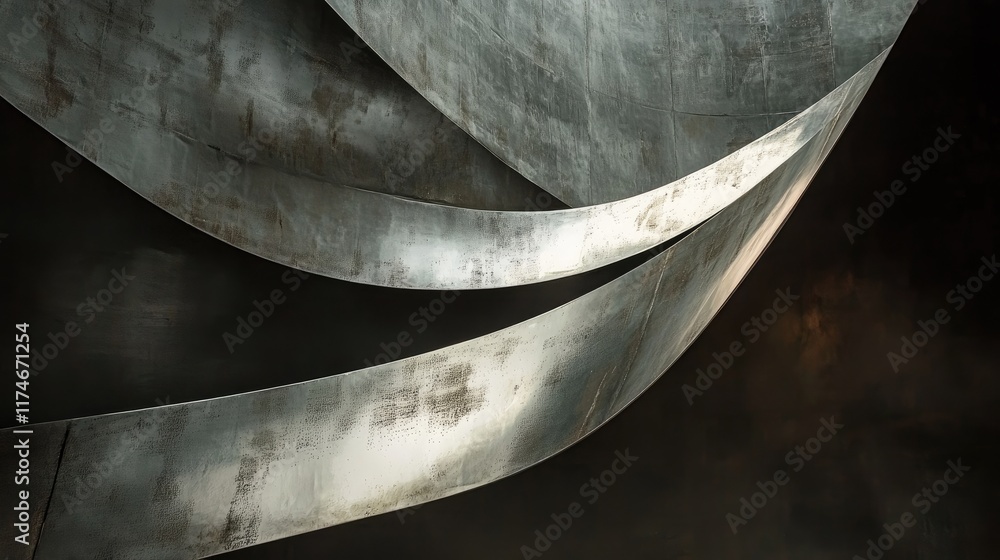 Poster abstract metallic curves with smooth textures and shadow play