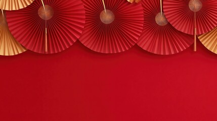 Vibrant Chinese New Year Banner with Red Paper Fans and Rabbit Decorations on Isolated Background – Traditional Lunar Celebration Design
