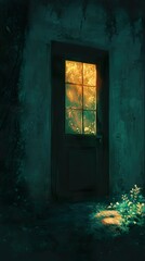Golden Light Through an Old Door: A Mysterious and Serene Painting