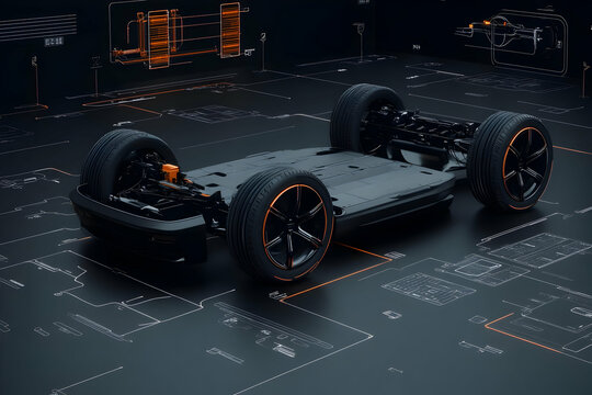 Electric Vehicle Chassis 3D Illustration