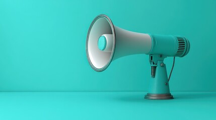 Teal megaphone on teal background.