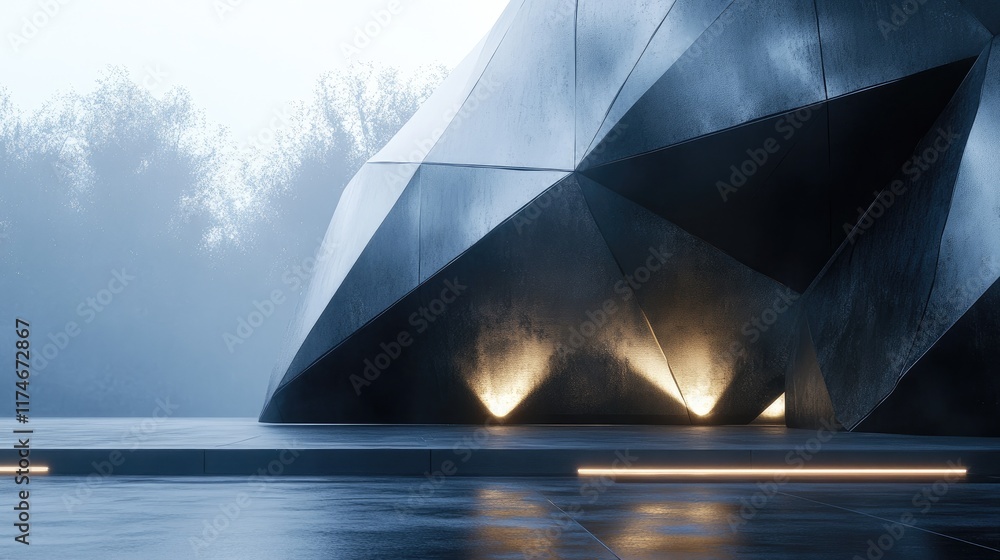 Poster abstract geometric structure surrounded by mist and soft lighting
