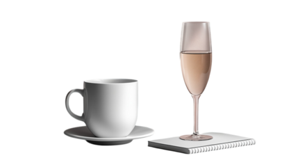 Champagne with Notebook for Print on Transparent Background