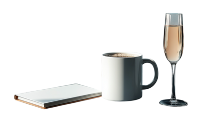 Champagne with Notebook for Print on Transparent Background