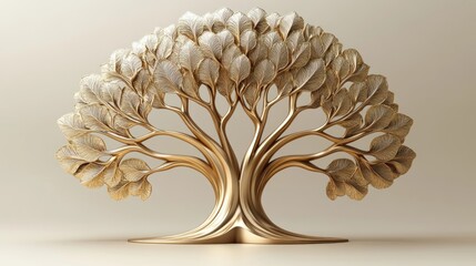 Elegant gold and off-white metallic tree sculpture.